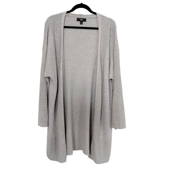 Mossimo Size Large Cardigan Womens Ribbed Open Front Light Gray Long Sleeve Knit - Picture 2 of 9